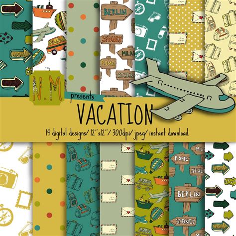 Travel Digital Paper Pack Vacation Digital Pattern Travel - Etsy