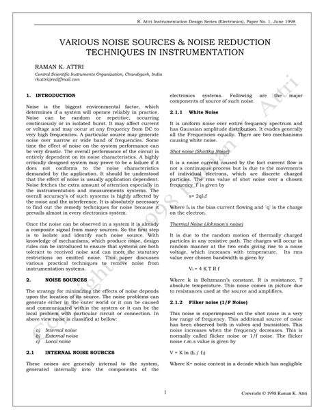 (PDF) Various Noise Sources & Noise Reduction Techniques in Instrumentation