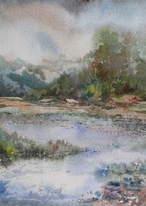 River landscape made with watercolour – Sandilya Arts