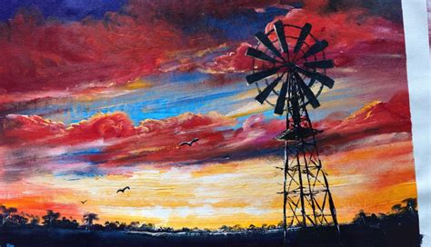 Windmill at Dusk | Painting, Original oil painting, Original oil