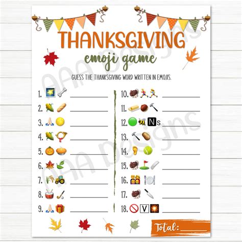 Thanksgiving Emoji Game Printable Games Fall Games | Etsy