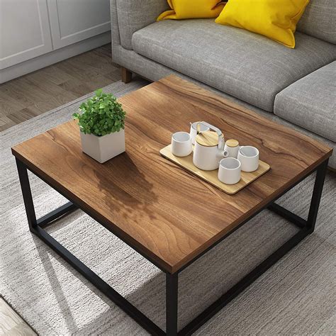 Clive Mid-Century Style Walnut Colour Coffee Table with Black Metal ...