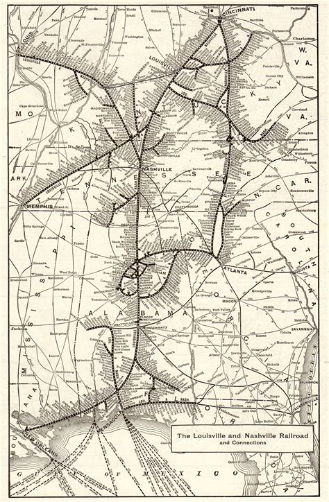 1908 LOUISVILLE and NASHVILLE RAILROAD Map Black White Gallery Wall ...