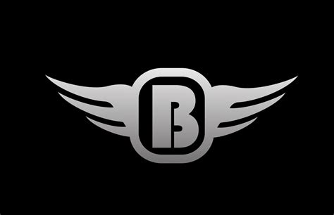 B alphabet letter logo for business and company with wings and black and white grey color ...