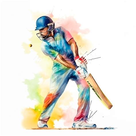 Premium Vector | A man playing Cricket watercolor paint