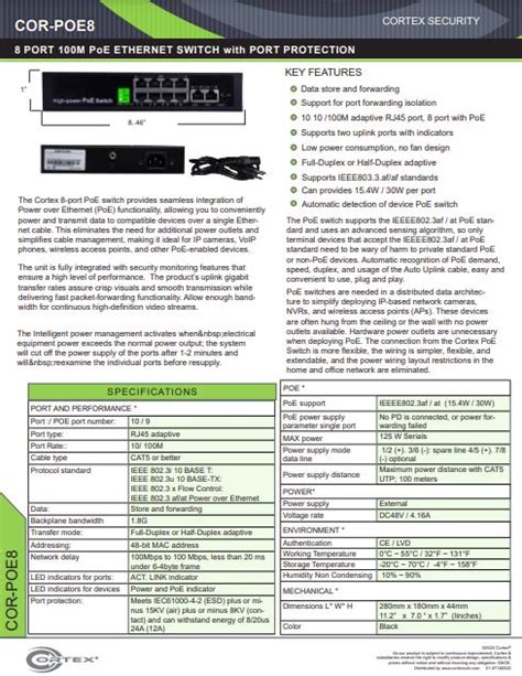 Cortex 8 Port PoE Ethernet Switch