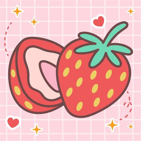 Premium Vector | Kawaii food fresh strawberry fruit vector cute cartoon ...