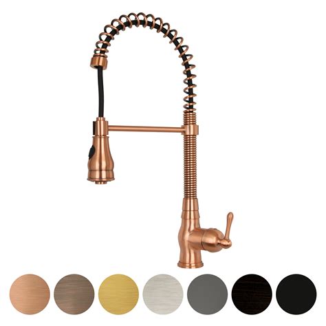 Copper Pre-Rinse Spring Kitchen Faucet, Single Level Solid Brass ...