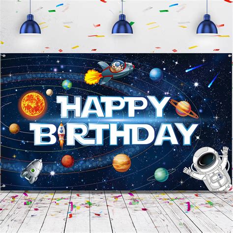 Buy Outer Space Happy Birthday Decorations Solar System Banner Large ...