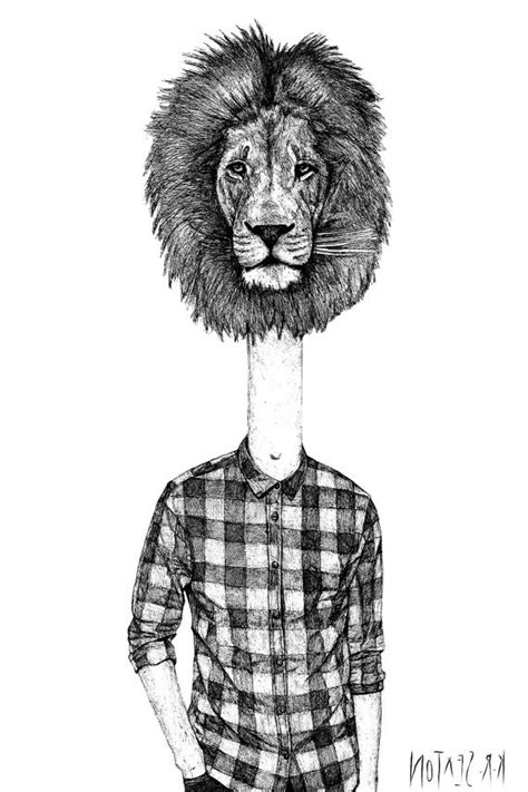 ArtStation - Half Animal Half Human Ink illustrations - Lion