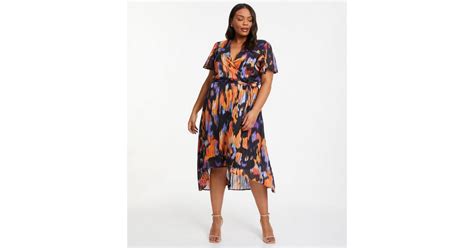 QUIZ Curves Multicolour Tie Dye Print Wrap Midi Dress | New Look