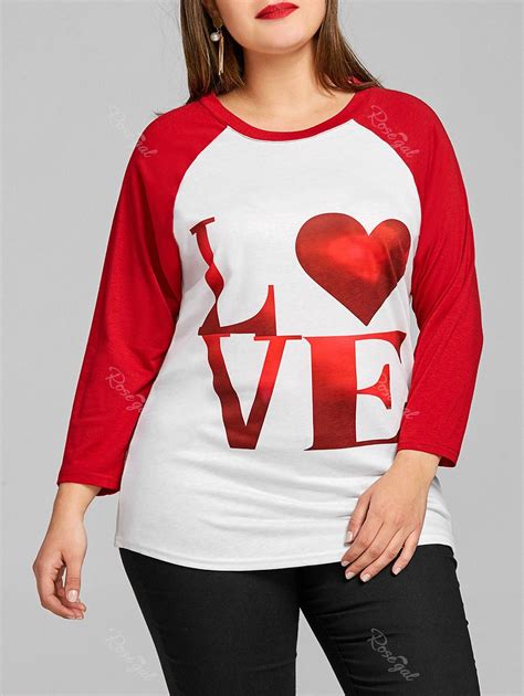 [22% OFF] Valentine Love Plus Size Raglan Sleeve T-shirt | Rosegal