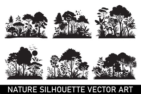 Forest silhouette illustration bundle, Nature silhouette clipart bundle ...