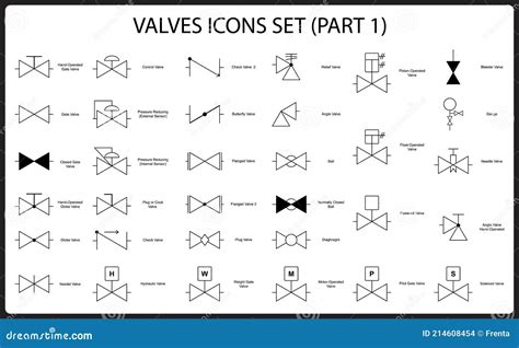 Valve Engineering Symbol Set. Collection of Shut-off and Control Valves Icons Stock Illustration ...