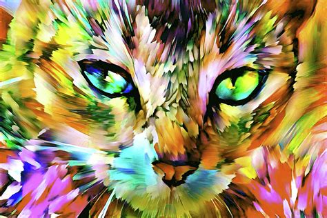 Abstract Tabby Cat Art - Yellow Version Digital Art by Peggy Collins | Fine Art America