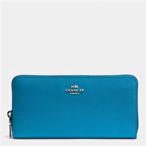 Coach Accordion Zip Wallet In Crossgrain Leather in Blue (SILVER/PEACOCK) | Lyst