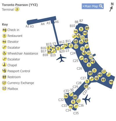 Toronto Pearson airport terminal 3 map - Map of Toronto Pearson airport ...