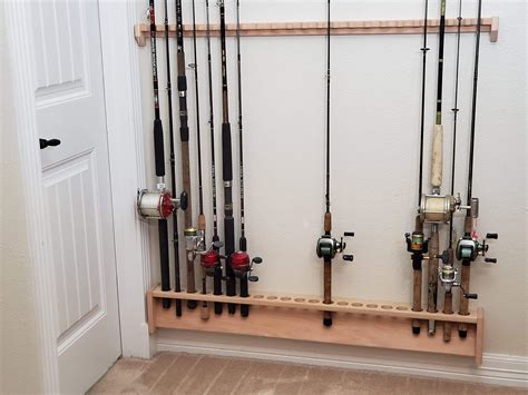 Amazon.com: Red Oak Rod Rack, Wall Mount Fishing Pole Holder, Solid Wood, Custom Built, Made to ...