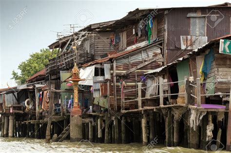 Shanty house in Bangkok water canals along the river bank, Thailand ...