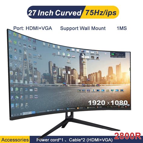 Expose PC gaming Monitor 27 inch curved monitor 24 desktop ips White computer Frameless 75hz ...