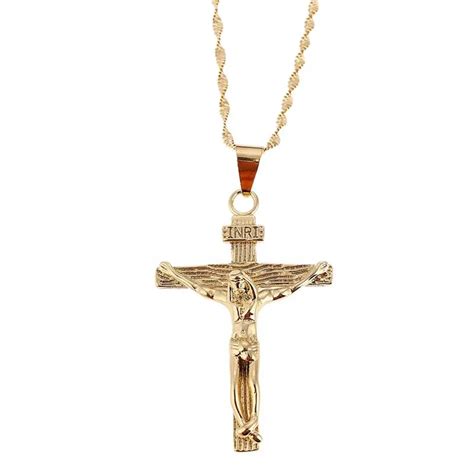 24K Gold Jesus Cross Necklace Religion Crucifix INRI Pendant Jewelry278O From Ibezo, $13.53 ...