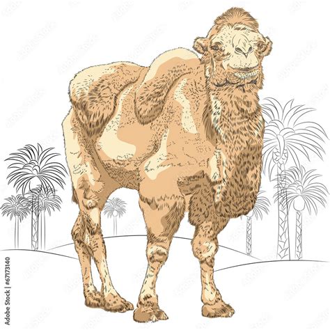 vector sketch of Bactrian camel in the desert Stock Vector | Adobe Stock