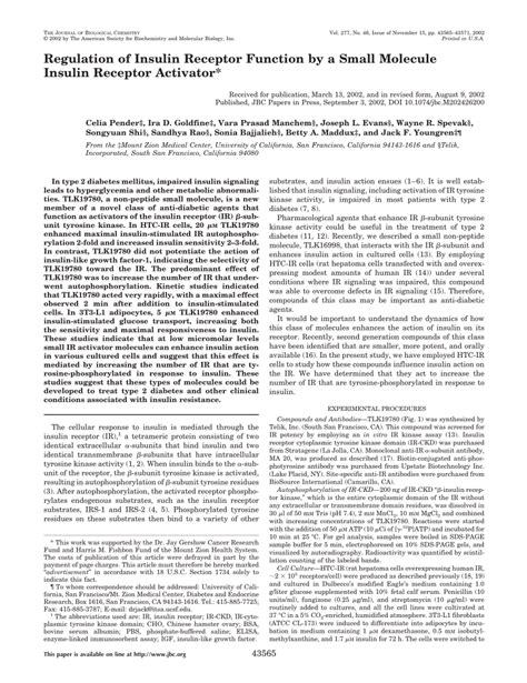 (PDF) Regulation of Insulin Receptor Function by a Small Molecule Insulin Receptor Activator