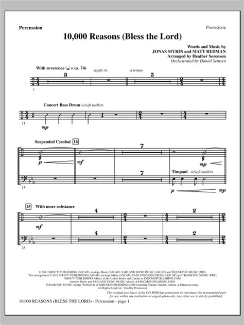 10,000 Reasons (Bless The Lord) - Percussion | Sheet Music Direct