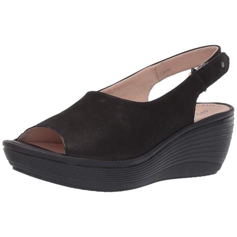 Clarks - CLARKS Women's Reedly Shaina Wedge Sandal, Black Nubuck, Size 8.5 - Walmart.com ...