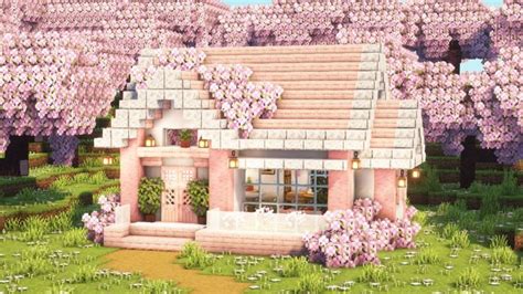 [Minecraft] How to Build a Cute Cherry Blossom House / Tutorial | Blossom house, Cute minecraft ...