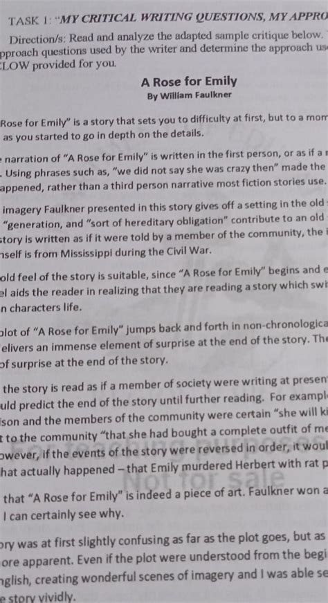 critical writing question about the story of a rose for emily by william faulkner - Brainly.ph