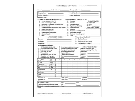 Confined Space Entry Log Template | TUTORE.ORG - Master of Documents