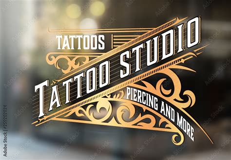 Vintage Tattoo Logo with Gold Elements Stock Template | Adobe Stock