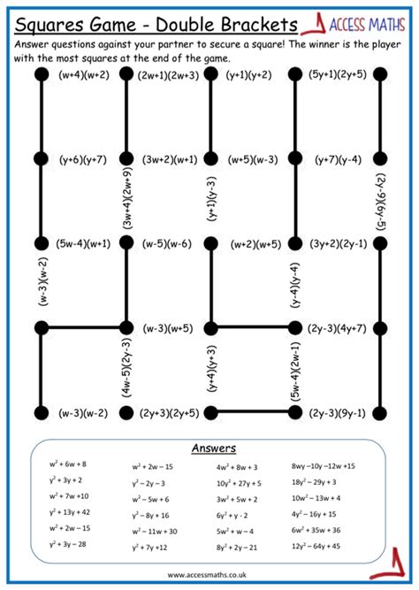 Expanding Double Brackets Worksheet - Access Maths