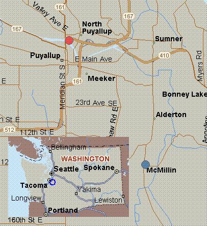 Map for Puyallup River, Washington, white water, McMillin to Puyallup