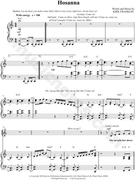 Kirk Franklin "Hosanna" Sheet Music in C Major (transposable) - Download & Print - SKU: MN0051754