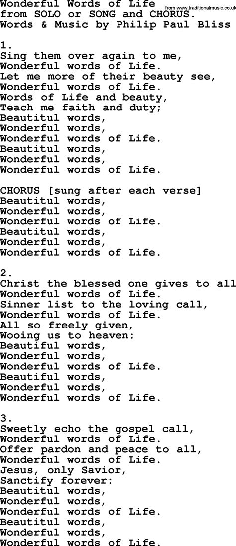 Wonderful Words Of Life by Philip Bliss - Christian Hymn or Song lyrics