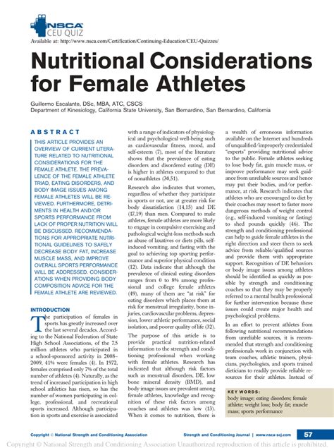 (PDF) Nutritional Considerations for Female Athletes