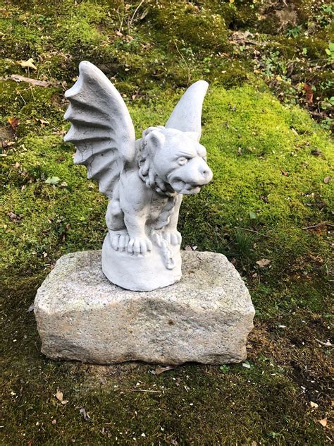 Cement Gargoyle, Garden Decor, Concrete Gargoyle, Garden Statue, Winged Creature, Gothic ...