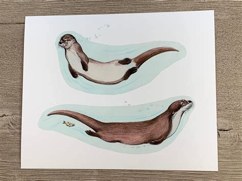 Otters Print, Two Sea Otters Swimming, Marine Animal Art, Print From an ...