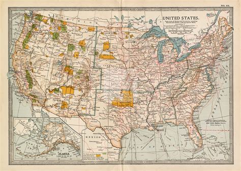 VINTAGE Map of United States 1902 Antique Print F366 | Etsy