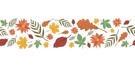 Seamless horizontal pattern with autumn fall leaves in Beige, Red ...