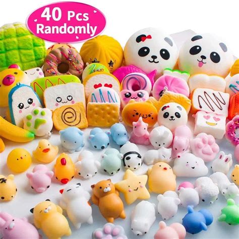 40PCS Gold Toy Squishies Mochi Mini Squishies Toys 20 Kawaii Animal ...