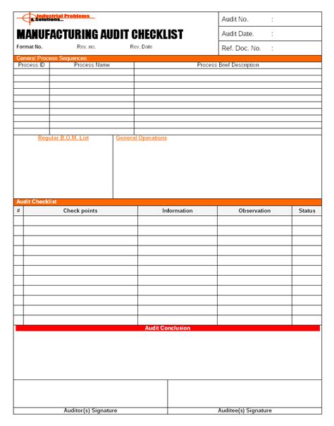 Manufacturing product and process audit documentation