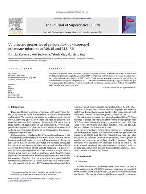 (PDF) Volumetric properties of carbon dioxide + isopropyl ethanoate mixtures at 308.15 and 313. ...