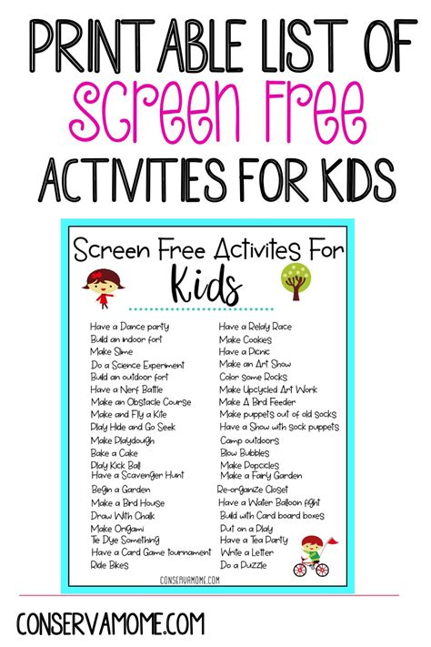 40 Screen Free Activities for Kids + Printable - ConservaMom