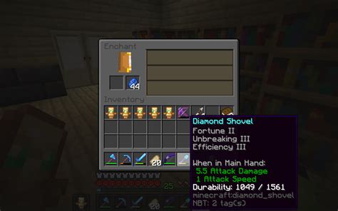 i enchanted my shovel with fortune II and luck maxed my shovel : Minecraft