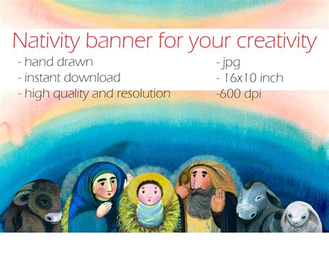 Nativity Banner for Your Creativity, Hand Drawn Watercolor Christmas ...