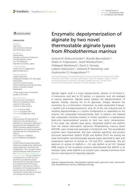 (PDF) OPEN ACCESS EDITED BY Enzymatic depolymerization of alginate by ...