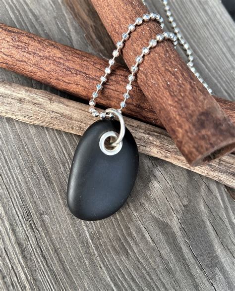 Beach Stone Jewelry Black Stone Necklace Sterling Silver Riveted Lake Superior Stone Vacation ...